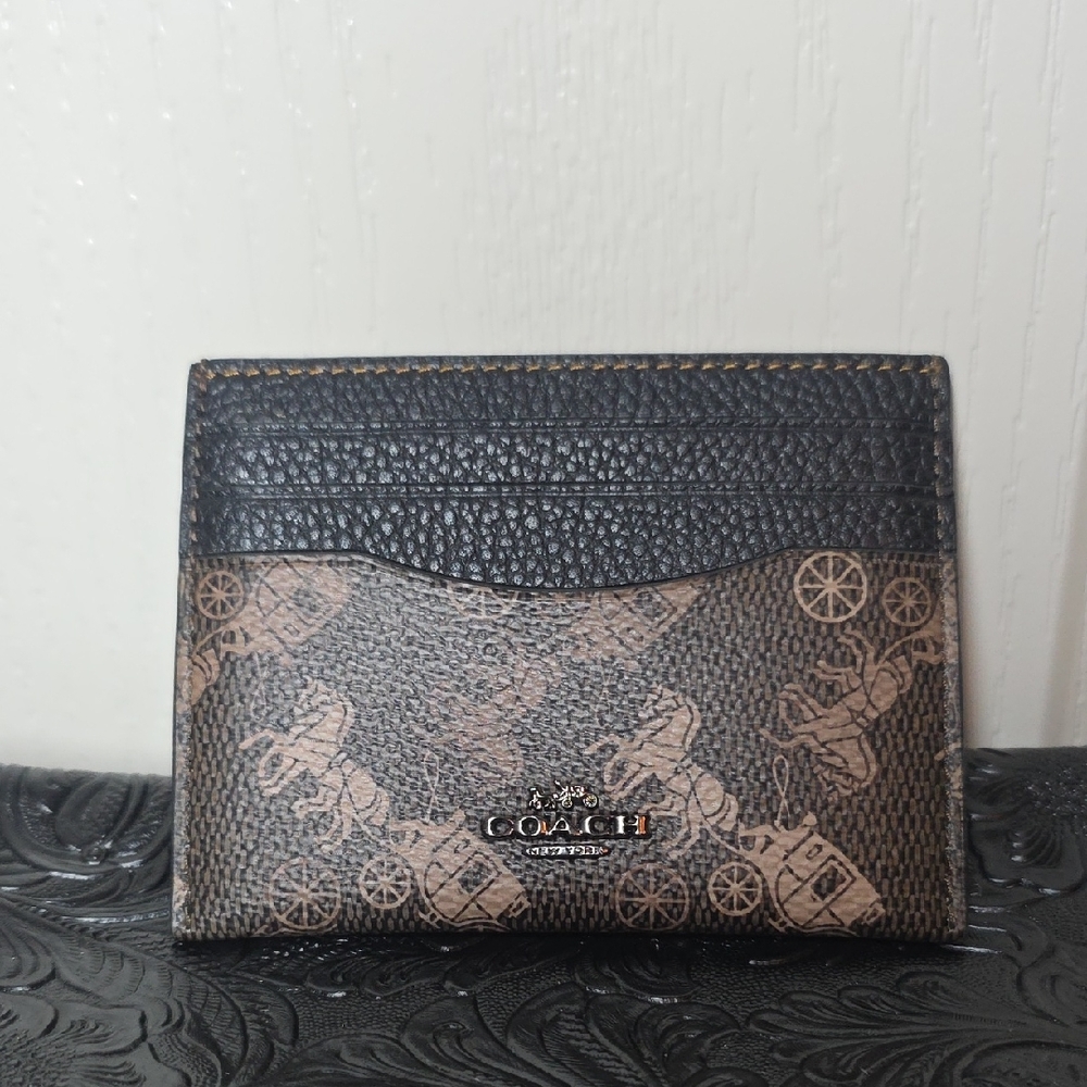 Coach Brown and Tan Signature Card Holder